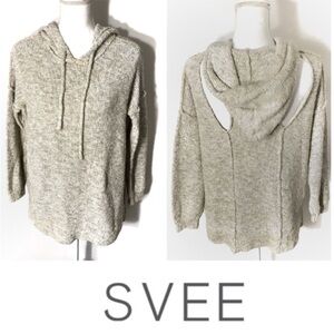 Svee NYC Cutout Sweatshirt Medium Hooded Ivory Cream Knit